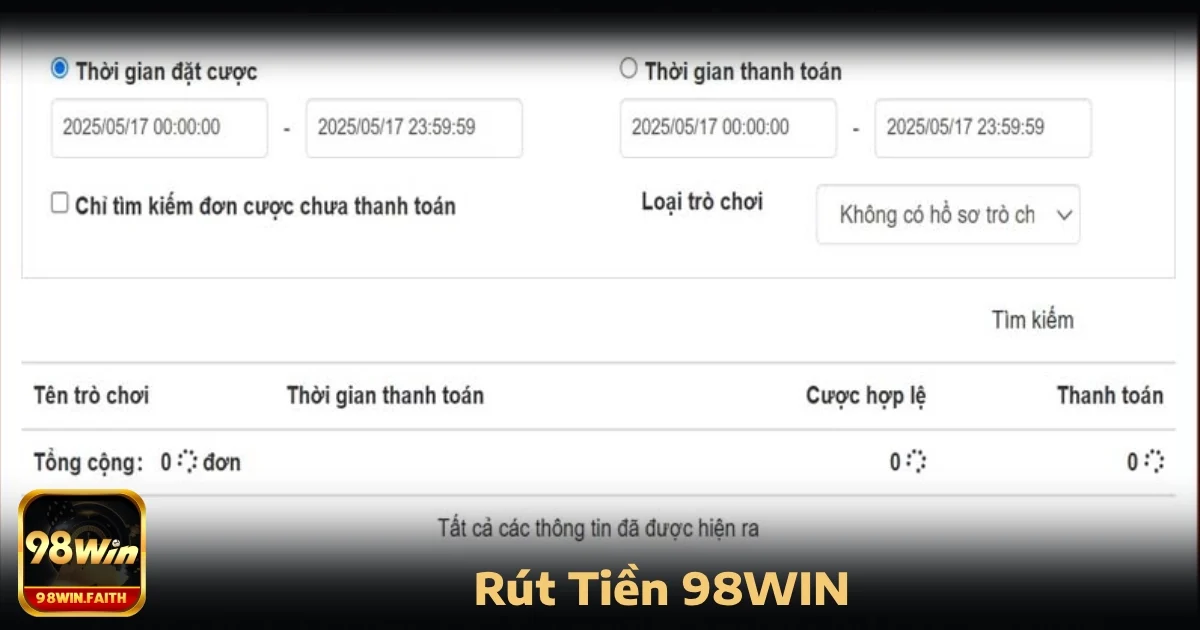 Rút Tiền 98Win 2 Thời gian xử lý rút tiền 98Win thông thường và rút nhanh