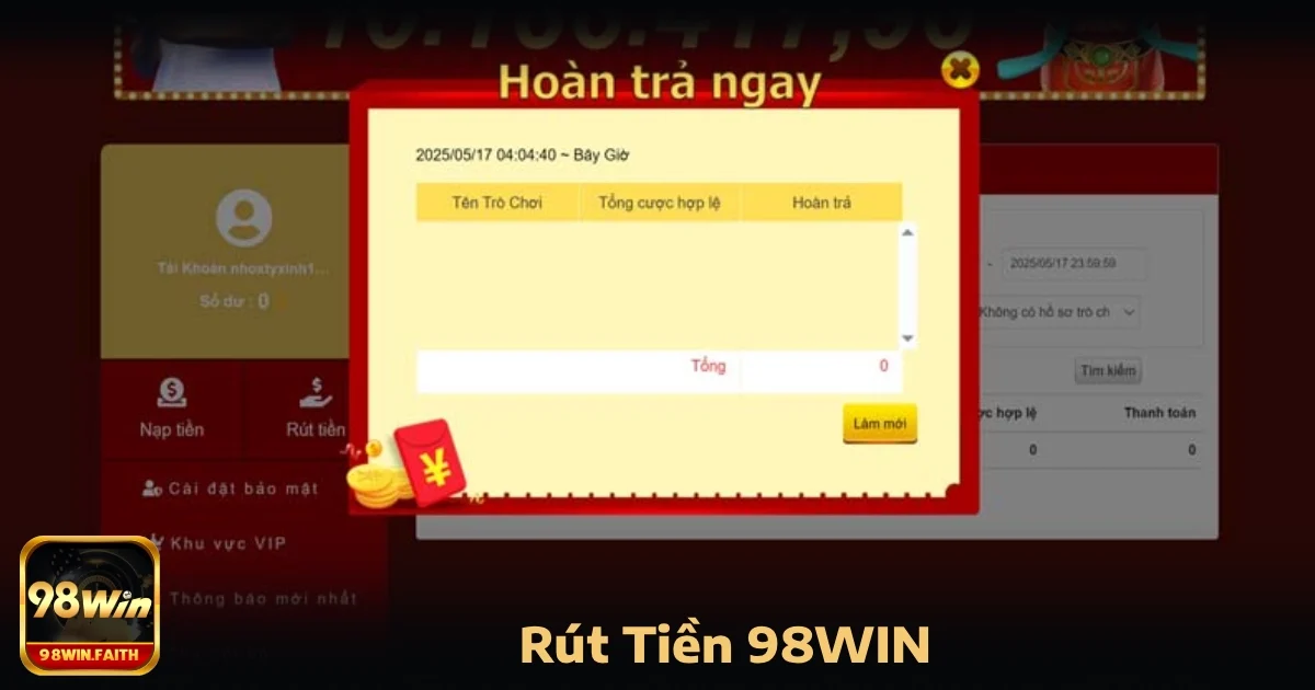 Rút Tiền 98Win 3 Mặc dù quy trình rút tiền tại 98win luôn đảm bảo an toàn, nhanh chóng, nhưng vẫn có những trường hợp người chơi gặp phải tắc nghẽn hoặc tạm hoãn, khiến quá trình rút tiền bị chậm trễ.